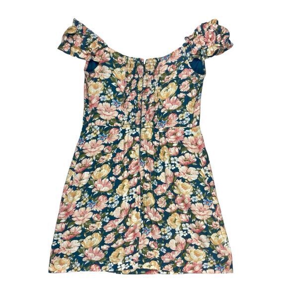 Abercrombie & Fitch Off Shoulder Mini Dress Women S Blue Floral Bohemian Beachy - Picture 6 of 14